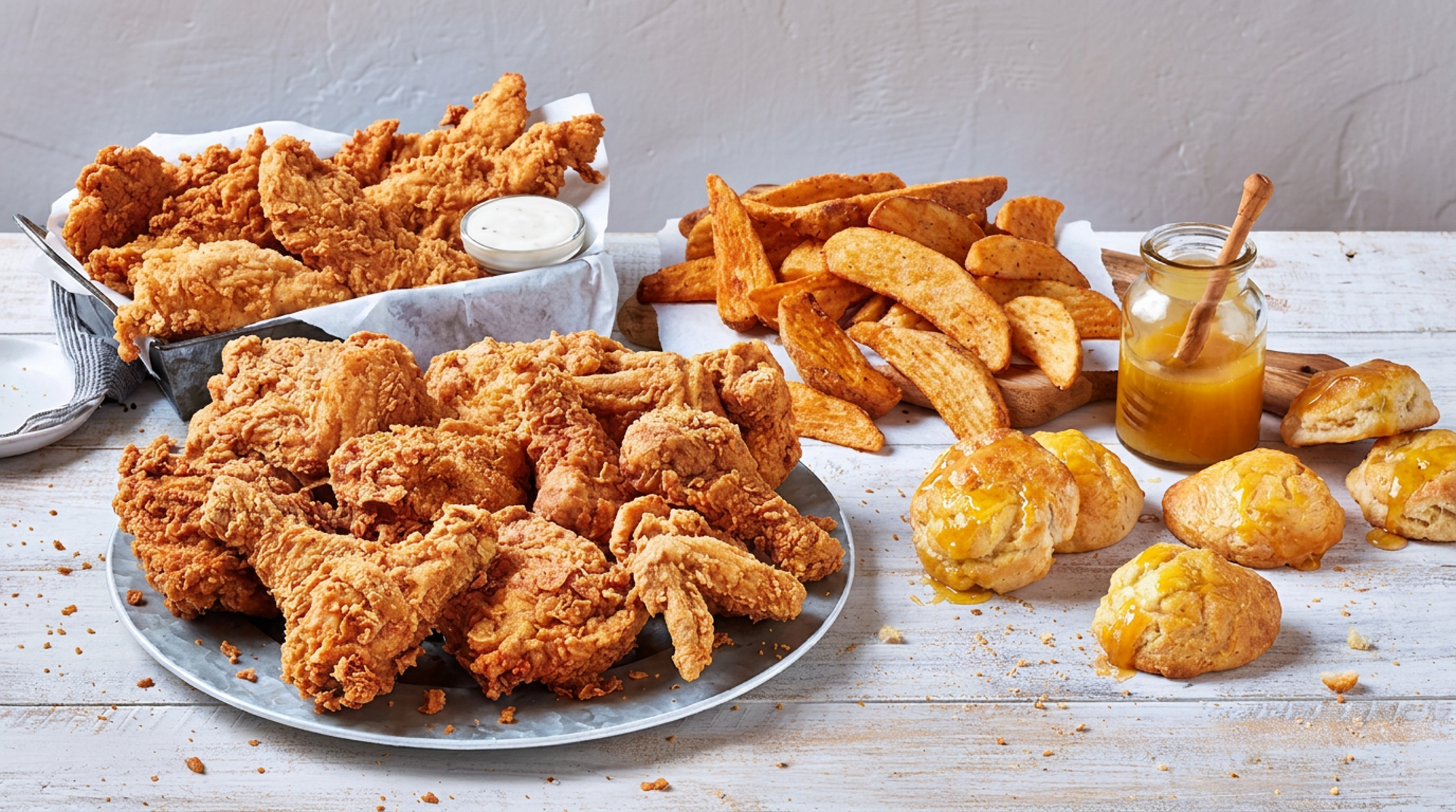 Chicken, biscuits, and sides