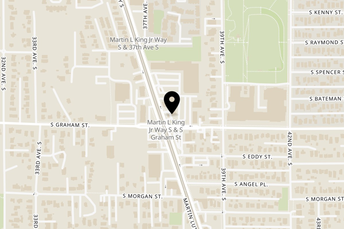 Map showing the location of Krispy Krunchy Chicken MLK Jr Way on 6056 Martin Luther King Jr Way S in Seattle