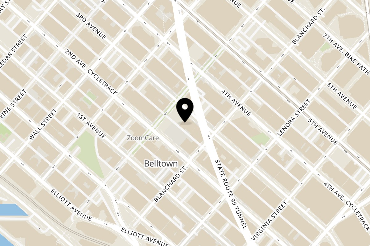 Map showing the location of Krispy Krunchy Chicken 3rd Ave on 2221 3rd Ave in Seattle